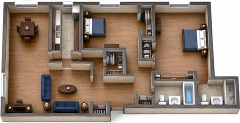 Floor plan for 2 beds, 2 baths, 1260 sqft